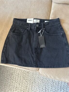 Black Denim Mini Skirt -